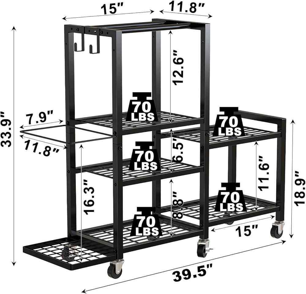 6-Tier Home Gym Storage Rack with Wheels, Dumbbell Weight Rack and Yoga Mat Organizer, Multi-Purpose Gym Equipment Storage Stand for Home Gym Accessories