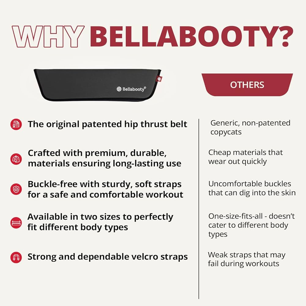 Bellabooty Premium Hip Thrust Belt – Adjustable Exercise Belt for Glutes & Squats, Hip Thrust Pad for Comfort, Versatile Gym Equipment for Home – Weightlifting Belt Support for Women