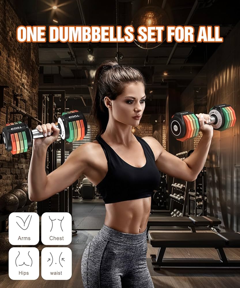Adjustable Dumbbells Set/Single, 12.5LB/22.5LB/55LB 5 in 1 Free Adjustable Dumbbell Set with Anti-Slip Handle & Rainbow-colored Weight Plates for Home Gym, Weight Set for Women Men