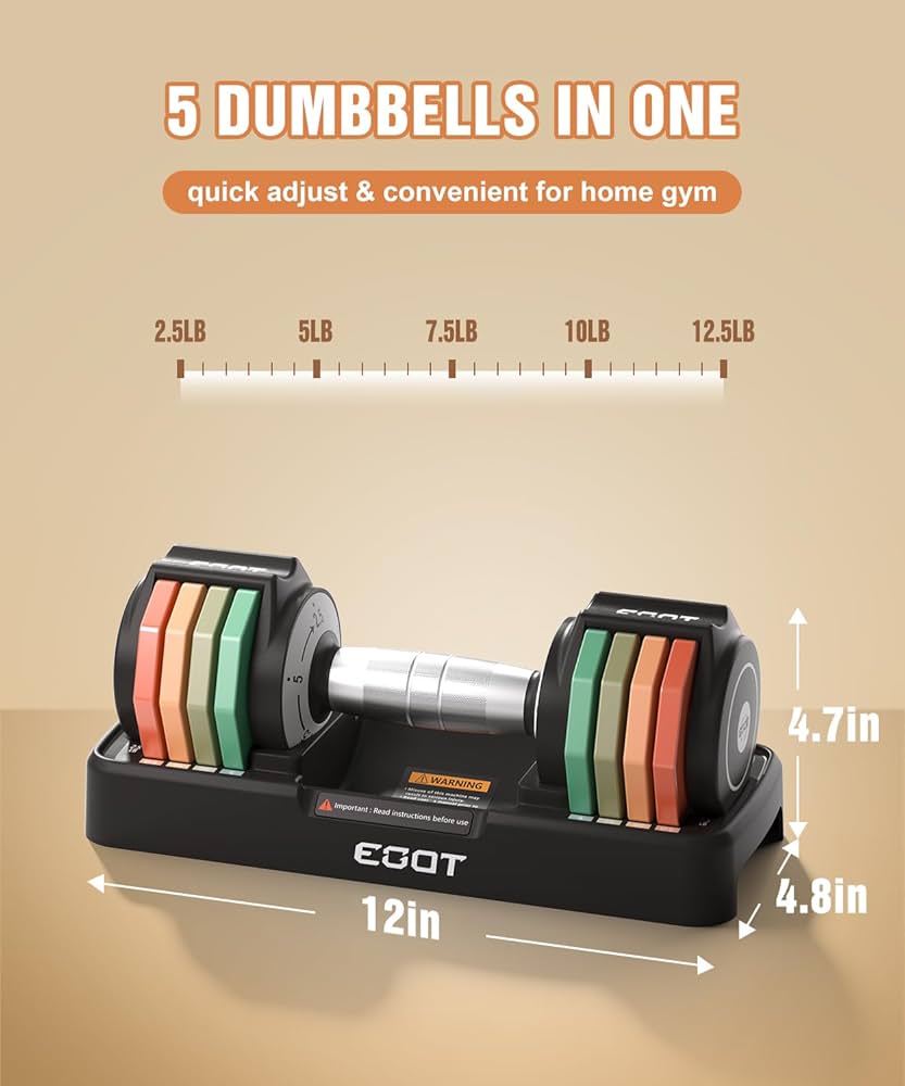 Adjustable Dumbbells Set/Single, 12.5LB/22.5LB/55LB 5 in 1 Free Adjustable Dumbbell Set with Anti-Slip Handle & Rainbow-colored Weight Plates for Home Gym, Weight Set for Women Men