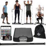EVO Gym – Portable Home Gym Strength Training Equipment, at Home Gym | All in One Gym – Resistance Bands, Base Holds Gym Bar & Handles for Travel | Portable Gym & Home Exercise Equipment