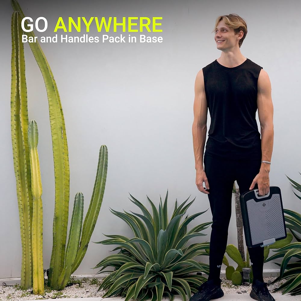 EVO Gym – Portable Home Gym Strength Training Equipment, at Home Gym | All in One Gym – Resistance Bands, Base Holds Gym Bar & Handles for Travel | Portable Gym & Home Exercise Equipment