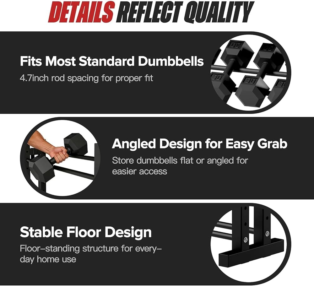 3-Tier Dumbbell Rack Stand Only, Weight Rack for Home Gym Dumbbells, Adjustable Height, Compact Design, Dumbbell Storage for Home Use