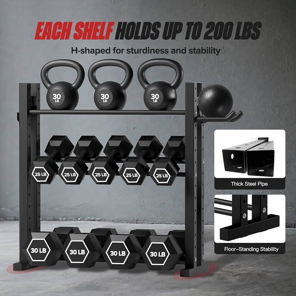 3-Tier Dumbbell Rack Stand Only, Weight Rack for Home Gym Dumbbells, Adjustable Height, Compact Design, Dumbbell Storage for Home Use