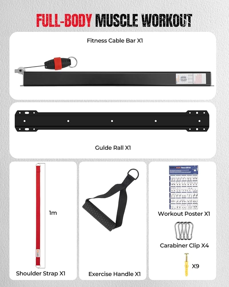 Cable Machine Home Gym, Wall-Mount Exercise & Workout Equipment with Adjustable Resistance, Compact Fitness Equipment, Multi-Functional Trainer for Full Body Strength, Toning, Rehab Training