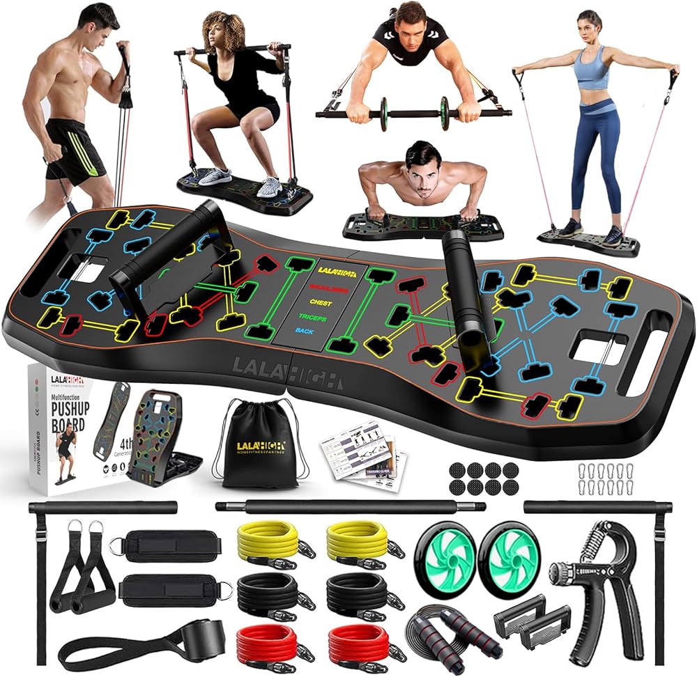 LALAHIGH Push Up Board,36 in 1 Home Gym Equipment with Ab Roller Wheel & Resistance Bands, Portable Foldable Workout Board for Full Body Strength Training Men Women,Gift for Boyfriend