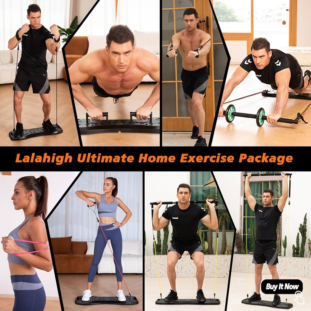 LALAHIGH Push Up Board,36 in 1 Home Gym Equipment with Ab Roller Wheel & Resistance Bands, Portable Foldable Workout Board for Full Body Strength Training Men Women,Gift for Boyfriend