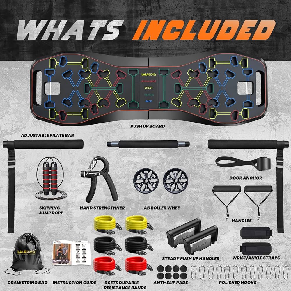 LALAHIGH Push Up Board,36 in 1 Home Gym Equipment with Ab Roller Wheel & Resistance Bands, Portable Foldable Workout Board for Full Body Strength Training Men Women,Gift for Boyfriend