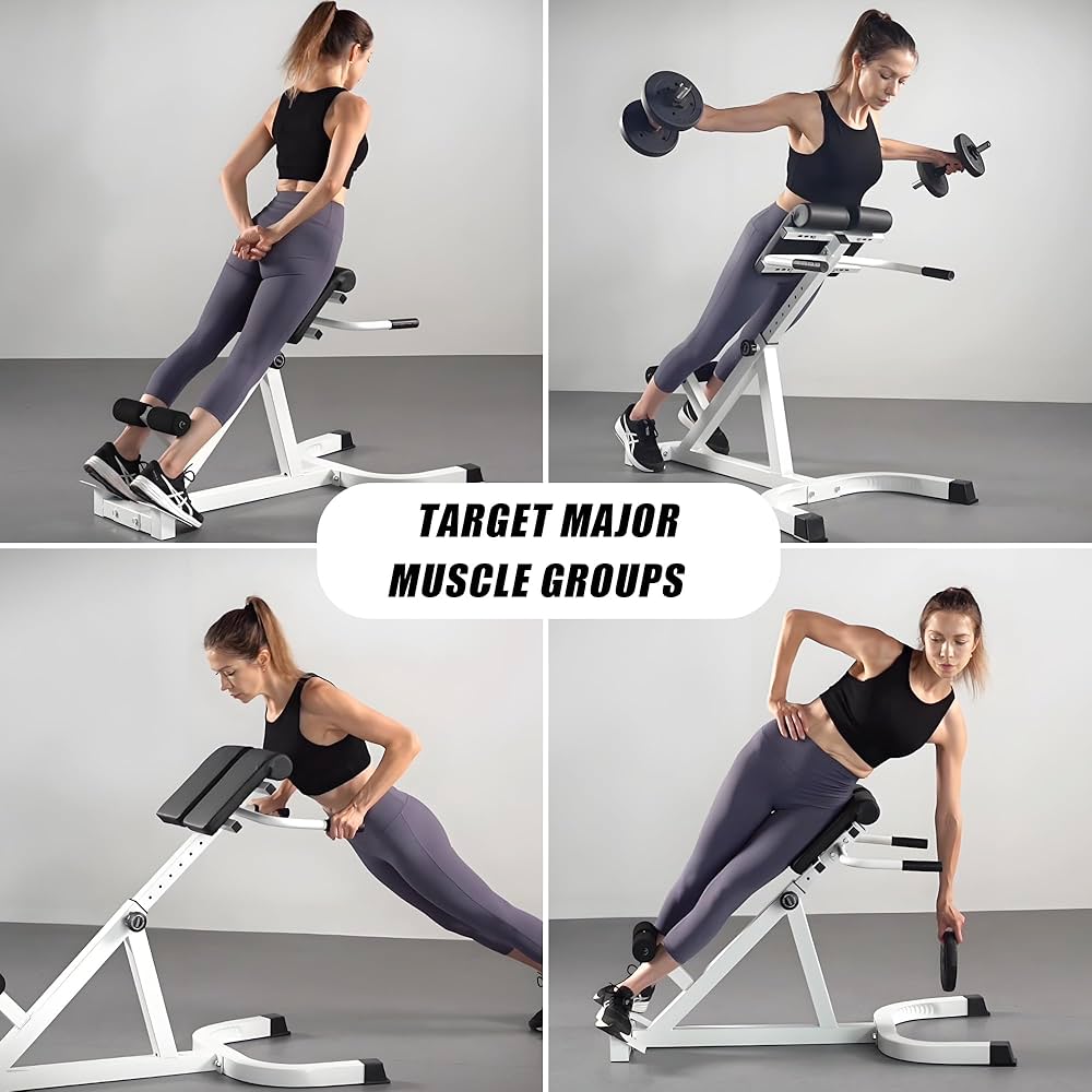 Roman Chair Back Extender – Angle & Height Dual Adjustable Hyperextension Bench for Home Gym – Adjustable Back Exercise Machine Fitness Equipment