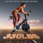 Merach Magnetic Exercise Bike, Low Noise Stationary Bike for Home with Comfortable Seat Cushion, Spinning Bike with 330 lb Weight Capacity, Exclusive App, Tablet Mount and Fitness Courses