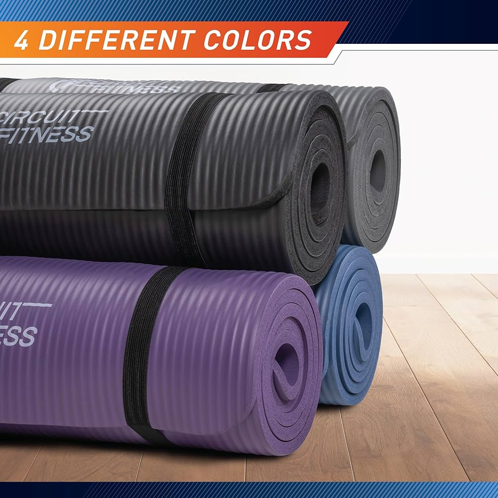 Circuit Fitness by Marcy Non-Slip Multi-Purpose Exercise Yoga Mats with Carrying Strap Multi-Thickness, Multi-Color Options