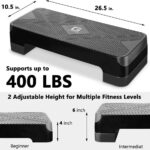 Adjustable Workout Aerobic Stepper, Aerobic Exercise Step Platform with 2 Risers, Exercise Step Deck for Fitness, 26.5″ Trainer Stepper with Non-Slip Surface Home Gym & Extra Risers Options