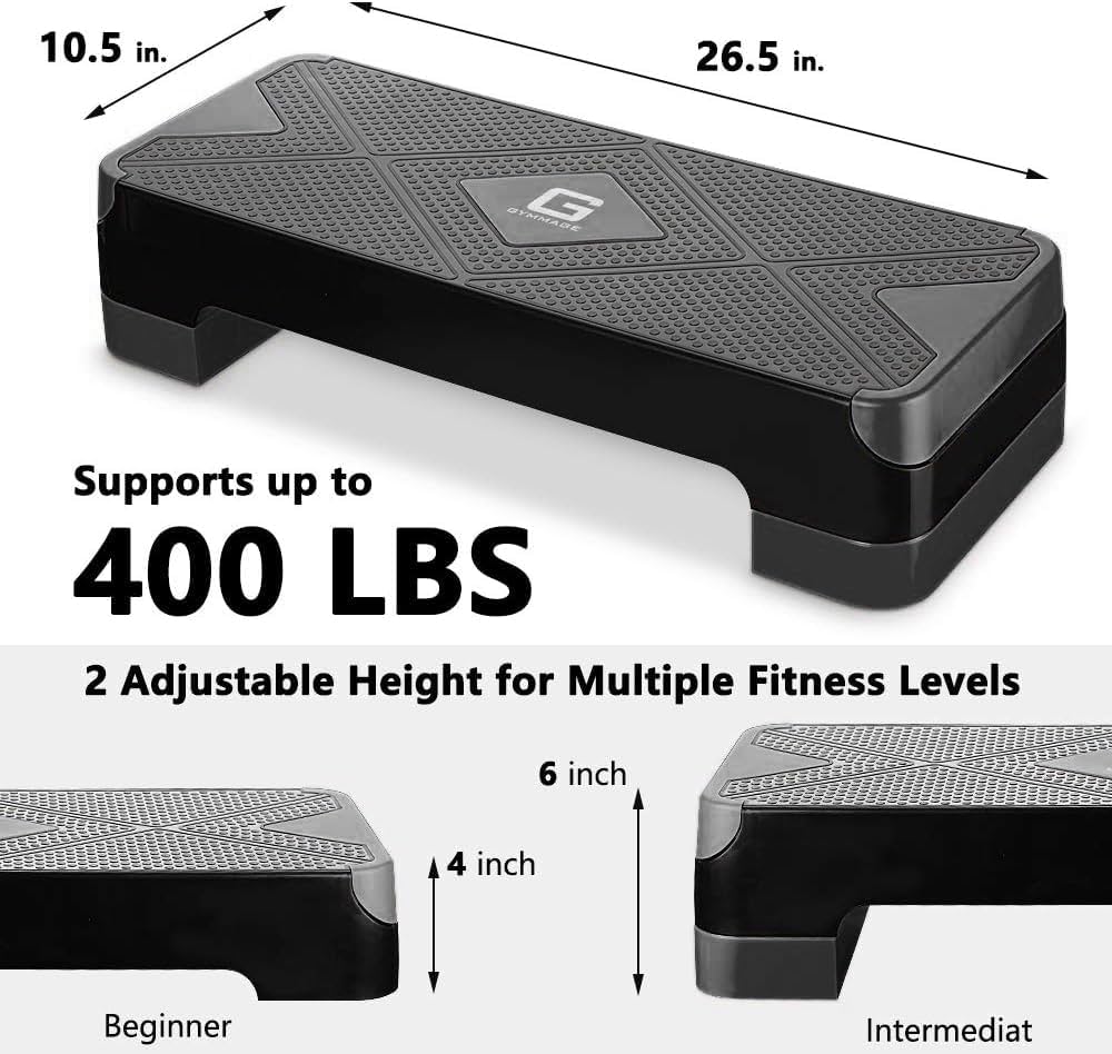 Adjustable Workout Aerobic Stepper, Aerobic Exercise Step Platform with 2 Risers, Exercise Step Deck for Fitness, 26.5″ Trainer Stepper with Non-Slip Surface Home Gym & Extra Risers Options