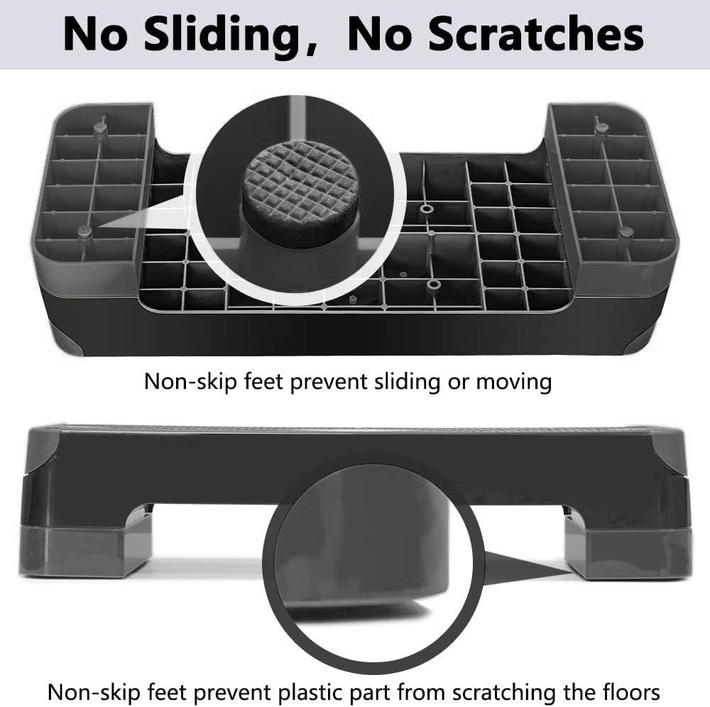 Adjustable Workout Aerobic Stepper, Aerobic Exercise Step Platform with 2 Risers, Exercise Step Deck for Fitness, 26.5″ Trainer Stepper with Non-Slip Surface Home Gym & Extra Risers Options