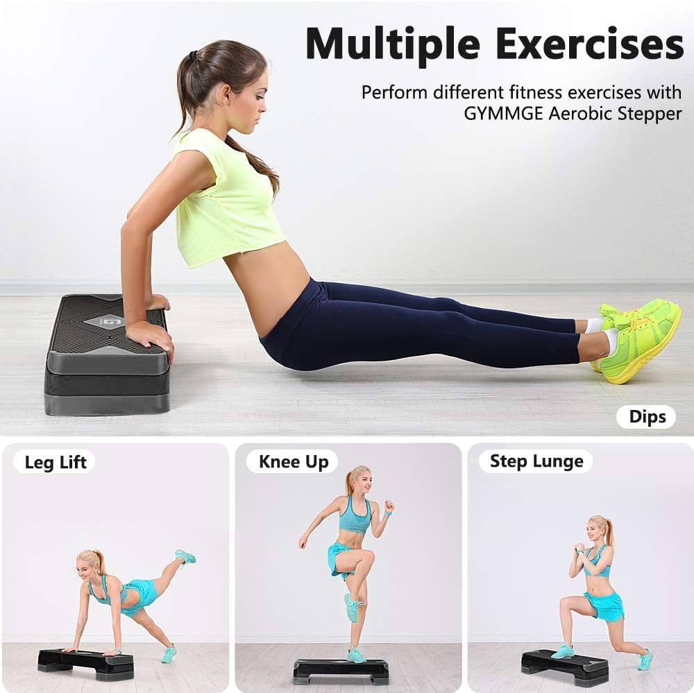Adjustable Workout Aerobic Stepper, Aerobic Exercise Step Platform with 2 Risers, Exercise Step Deck for Fitness, 26.5″ Trainer Stepper with Non-Slip Surface Home Gym & Extra Risers Options