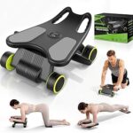 Ab Roller with Elbow Support, Ab Roller Board Core Workout Machine with 4 Wheels, Mini Pilates Reformer Equipment for Home Gym, Abdominal Full-Body Strength Exercise Trainer with Knee Pad