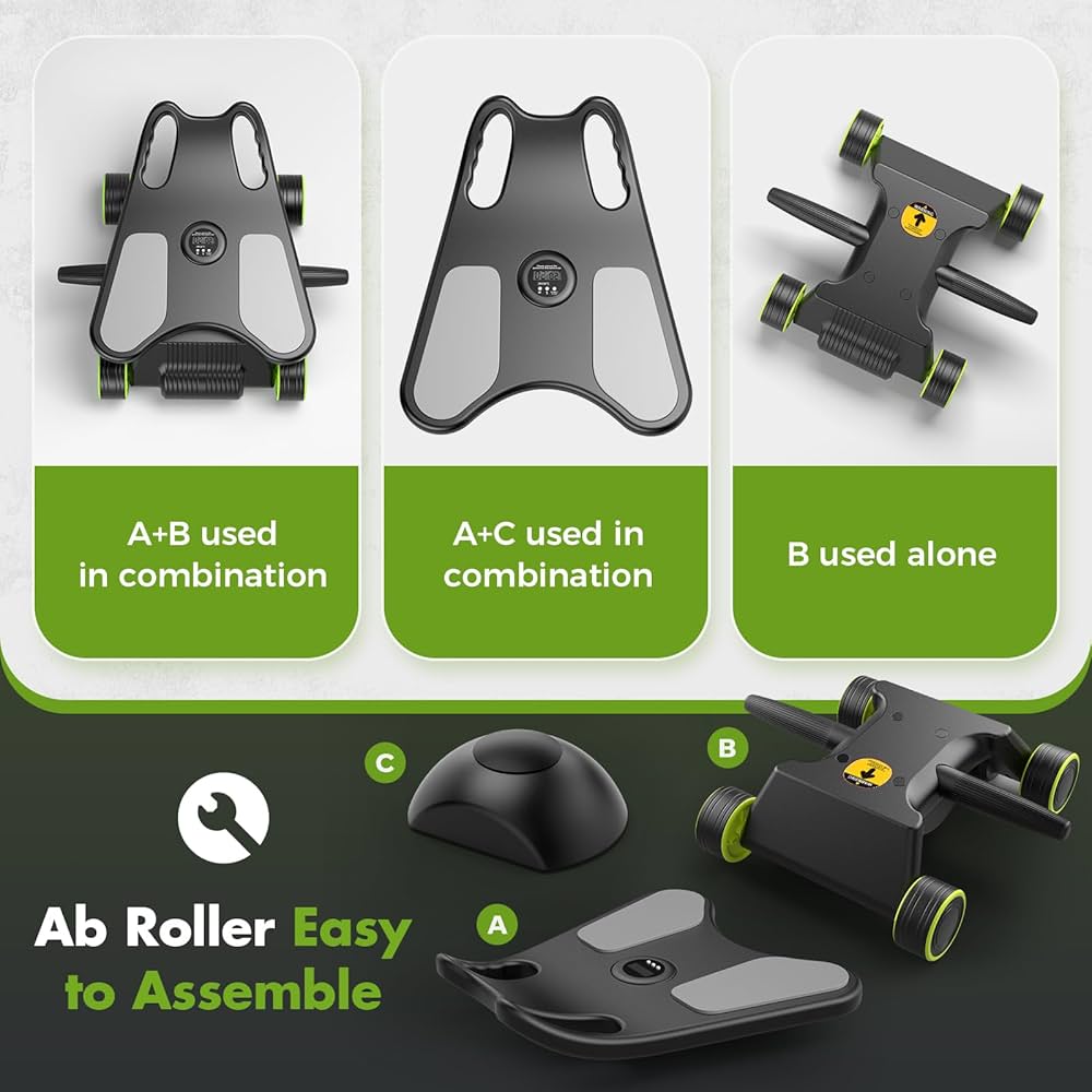Ab Roller with Elbow Support, Ab Roller Board Core Workout Machine with 4 Wheels, Mini Pilates Reformer Equipment for Home Gym, Abdominal Full-Body Strength Exercise Trainer with Knee Pad