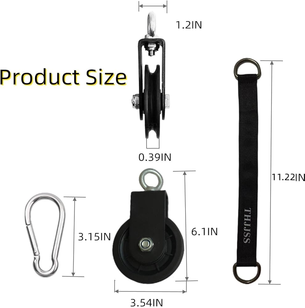 Weight Cable Pulley System Gym,Pulley Wheel 360 Degree Rotating 3.54in Silent Pulley,Pulley Hanging Strap Carabiner Hooks Hammock Straps for Gym Equipment,Ladder Lift,DIY Home Projects