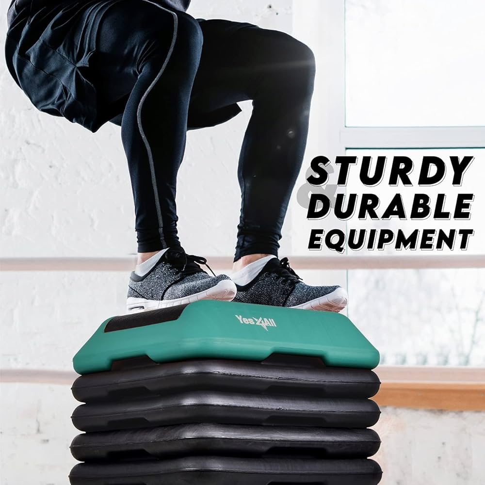 Yes4All 16″x16″ Adjustable High Step Aerobic Platform with 4 Risers, Height-Adjustable 4″-6”-8”-10”-12″ Step Aerobics Platform for Home Gym Exercise Fitness Workout