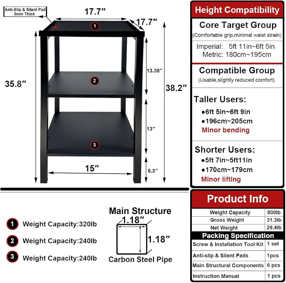 Commercial Heavy Duty Adjustable Dumbbell Stand & Kettlebell Stand, Adjustable Dumbbell Weight Rack, Kettlebell Storage Rack, Weight Rack for Garage/Home Gym/Commercial with Non-Slip Base, Anti-Tip Safety & Space-Saving Design, Weight Capacity: 500-800 lbs