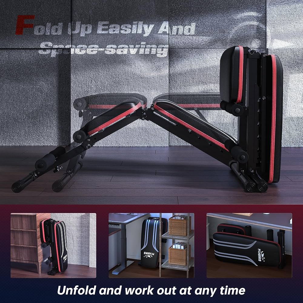 FLYBIRD Foldable Weight Bench with Resistance Bands, 8 Backrests Fast Adjustable FID for Home Gym Full Body Workout, Easy to Storage for Small Apartment