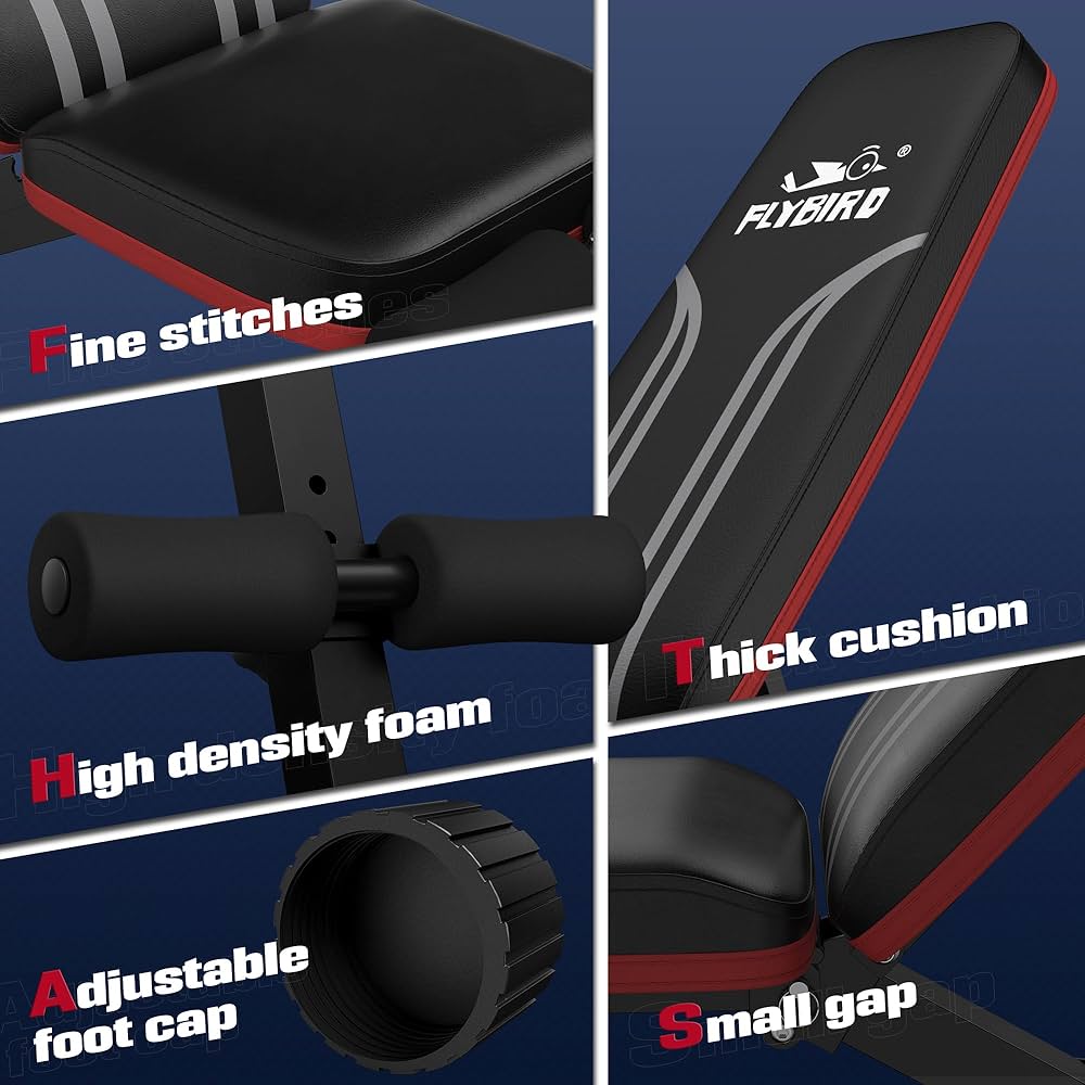 FLYBIRD Foldable Weight Bench with Resistance Bands, 8 Backrests Fast Adjustable FID for Home Gym Full Body Workout, Easy to Storage for Small Apartment