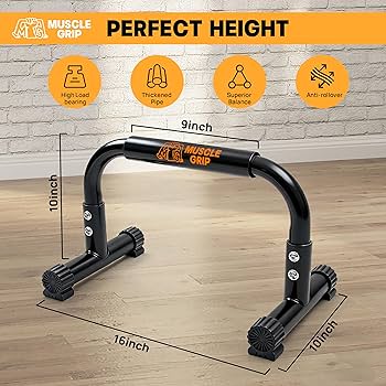 Push Up Bars Parallettes, 10” Heavy-Duty Steel Dip Bars with Non-Slip Foam Handles, Calisthenics Equipment for Handstands, L-Sit & Dips, Home Gym Workout Set with Jump Rope