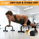 Push Up Bars Parallettes, 10” Heavy-Duty Steel Dip Bars with Non-Slip Foam Handles, Calisthenics Equipment for Handstands, L-Sit & Dips, Home Gym Workout Set with Jump Rope