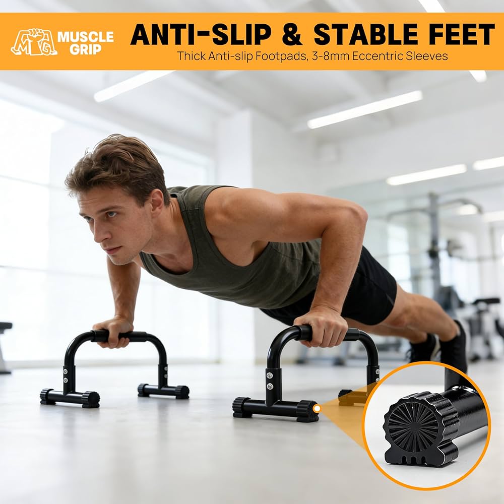 Push Up Bars Parallettes, 10” Heavy-Duty Steel Dip Bars with Non-Slip Foam Handles, Calisthenics Equipment for Handstands, L-Sit & Dips, Home Gym Workout Set with Jump Rope