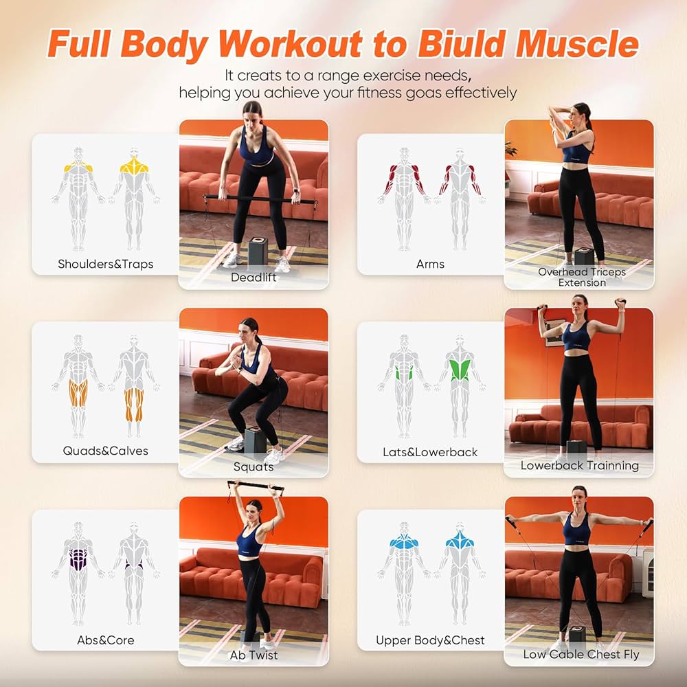 SR3 PRO Smart Home Gym Equipment ，Max 130lbs Resistance Portable Full Body Workout Cable Machine with Ambient Light,at Home Gym | All in One Gym for Travel | Foldable Gym & Home Exercise Equipment