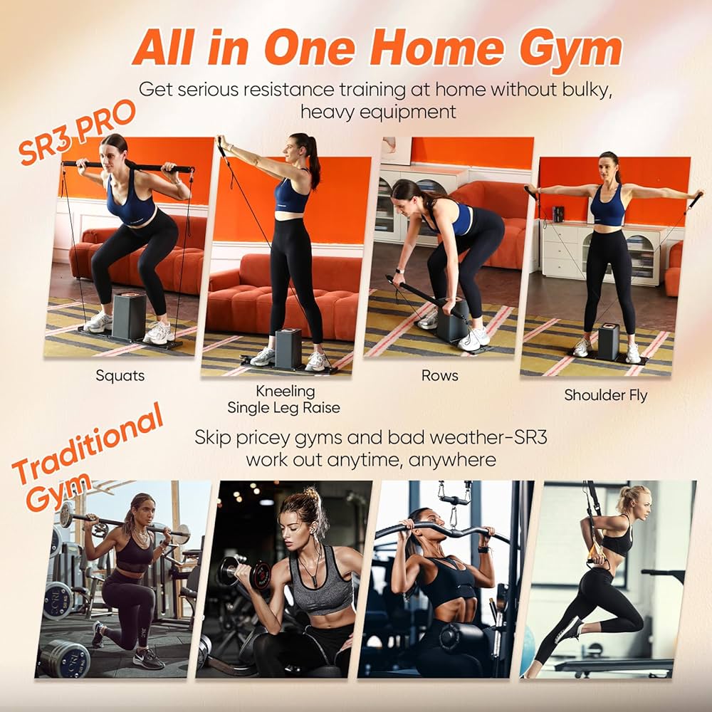 SR3 PRO Smart Home Gym Equipment ，Max 130lbs Resistance Portable Full Body Workout Cable Machine with Ambient Light,at Home Gym | All in One Gym for Travel | Foldable Gym & Home Exercise Equipment