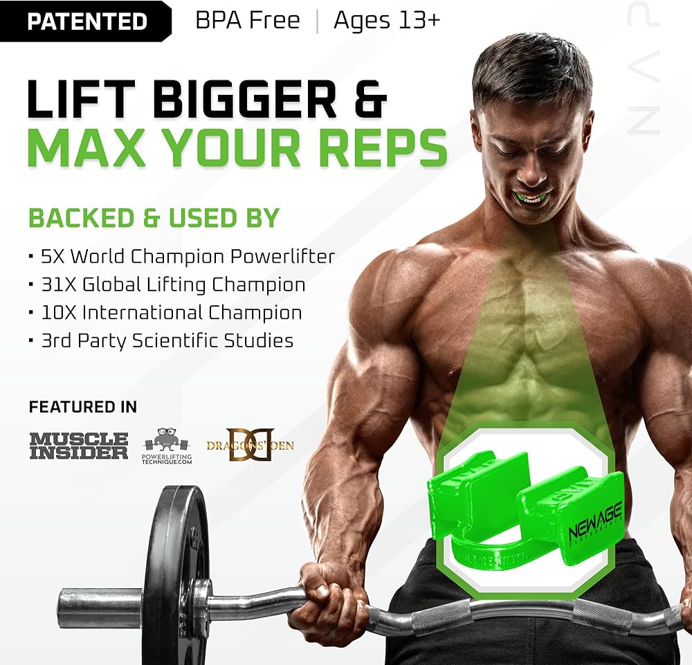 New Age Performance 6DS Weightlifting Mouthpiece, Increase Strength & Reps for Lifting, Powerlifting, Strongmen, Bodybuilding, Calisthenics, Workout Accessory, Fitness Gear (Black