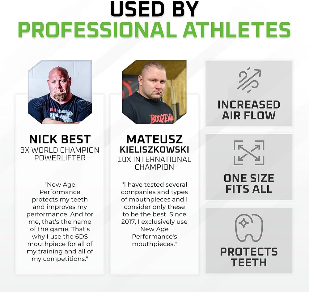 New Age Performance 6DS Weightlifting Mouthpiece, Increase Strength & Reps for Lifting, Powerlifting, Strongmen, Bodybuilding, Calisthenics, Workout Accessory, Fitness Gear (Black