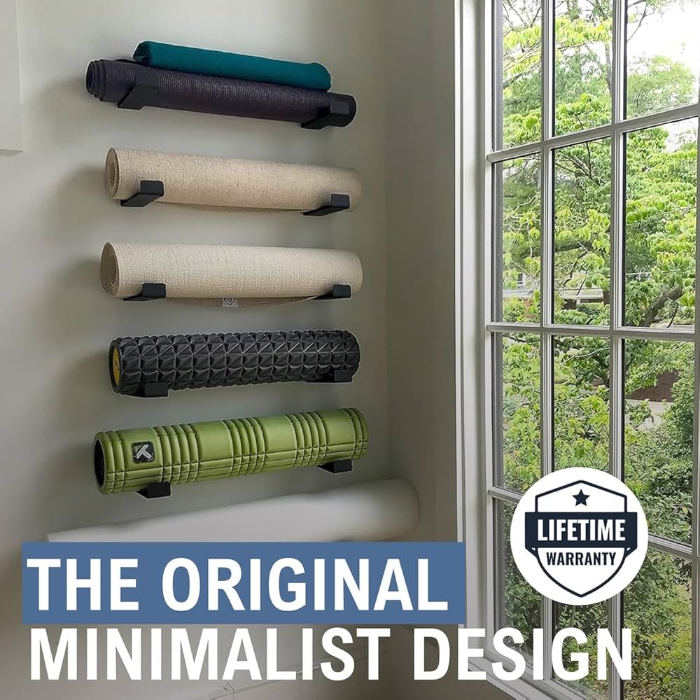 StoreYourBoard Yoga Mat Storage Rack – Yoga Mat Holder Wall Mount for Foam Rollers, Resistance Bands, Fitness Accessories, Home Gym Organizer, Holds Up to 30 lbs