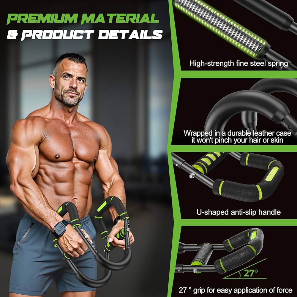 Twister Arm Trainer for Men, Chest Workout Equipment 5-Level Adjustable (40-130lb) with Ergonomic 27° Targets Biceps/Clip/Thigh, Portable Exerciser for Home Gym Travel Fitness