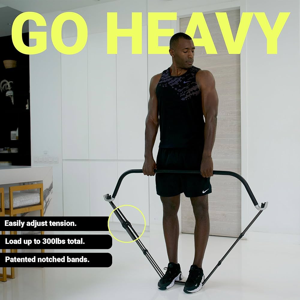 EVO Bow – All in One Portable Home Gym System with Ultra Weighted Push Up Board | Compact Strength Training and Exercise Equipment for Travel, Notched Resistance Bands for Full Body Training | 300lbs