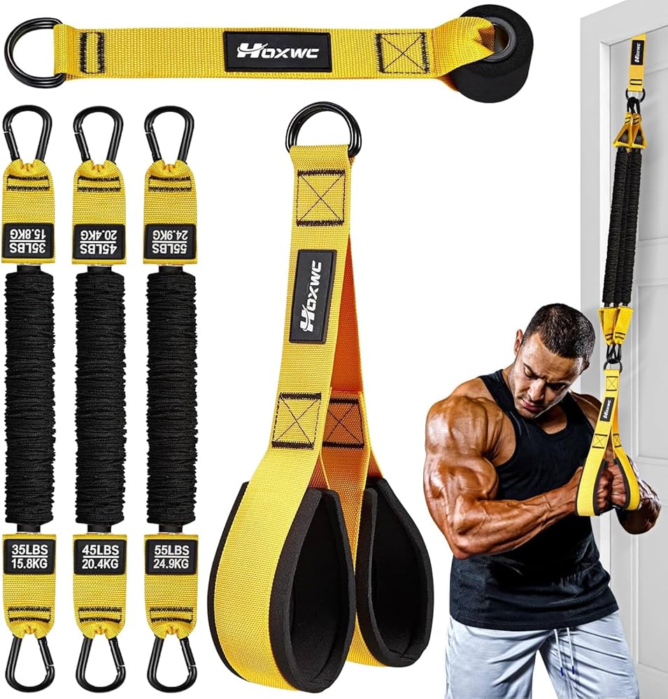 Resistance Bands with Handles, Exercise Bands with Door Anchor for Working Out, Home Gym Workout Equipment for Push Downs, Tricep, Biceps, Arms, Back, Chest, Abs, Shoulder Training