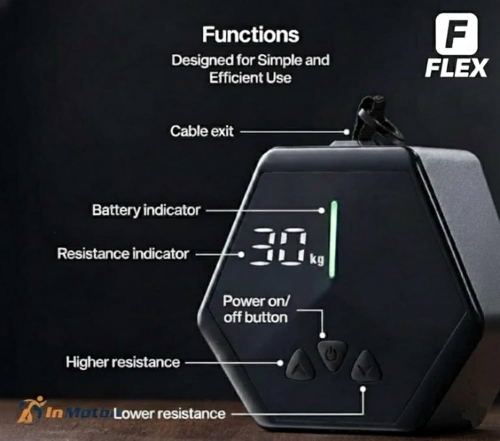 In Motion FLEX Smart Home Gym Fitness Resistance Band | Portable Electronic Cable Machine Adjustable Resistance 5–66LB | Door Anchor, USB Rechargeable Pocket Gym for Full Body Workout & Travel Fitness