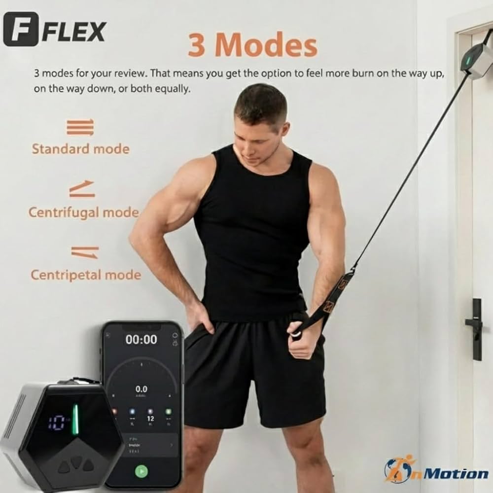 In Motion FLEX Smart Home Gym Fitness Resistance Band | Portable Electronic Cable Machine Adjustable Resistance 5–66LB | Door Anchor, USB Rechargeable Pocket Gym for Full Body Workout & Travel Fitness
