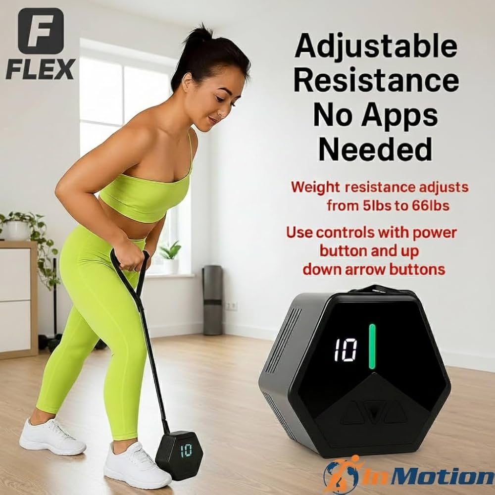 In Motion FLEX Smart Home Gym Fitness Resistance Band | Portable Electronic Cable Machine Adjustable Resistance 5–66LB | Door Anchor, USB Rechargeable Pocket Gym for Full Body Workout & Travel Fitness