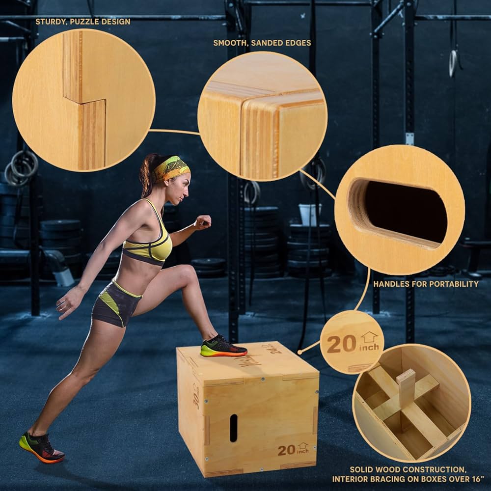 Yes4All Plyo Box, 3-in-1 Wooden Box Jumps for Home Gym, 450 lbs Boxes Step Up with Smooth Edges & Wide Built-in Handles for Jumping, Strength Training, Lunges, Squats, Dips