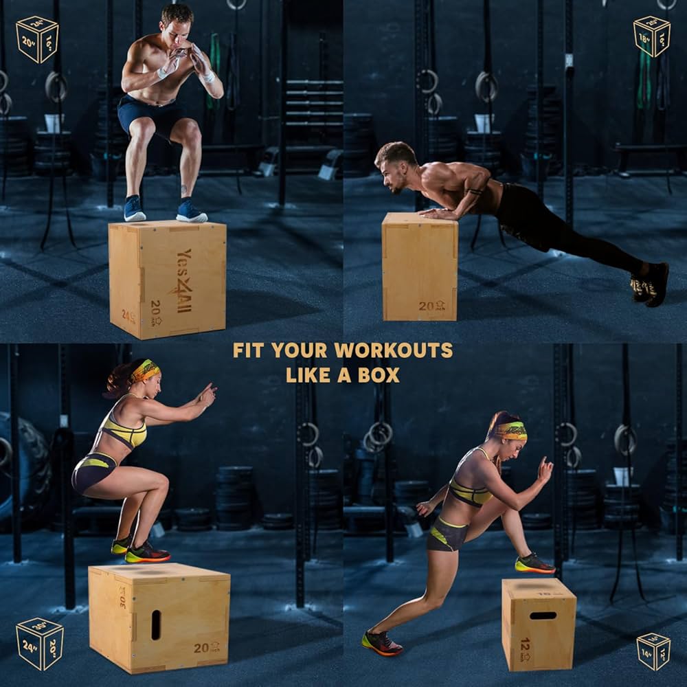 Yes4All Plyo Box, 3-in-1 Wooden Box Jumps for Home Gym, 450 lbs Boxes Step Up with Smooth Edges & Wide Built-in Handles for Jumping, Strength Training, Lunges, Squats, Dips