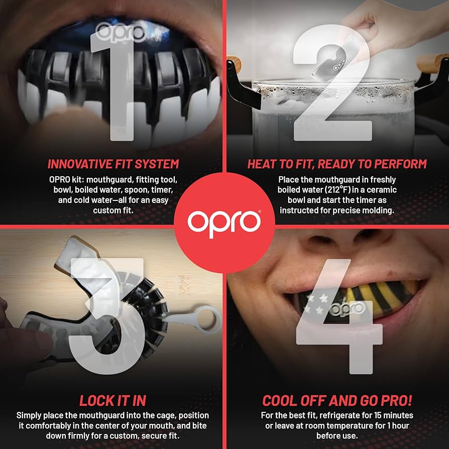 OPRO Instant Custom-Fit Mouth Guard, Dentist-Level Comfort, Protection & Fit – Moldable Mouthguard for Football, Boxing, Rugby, MMA, BJJ, UFC Mouth Piece- Includes Mouth Guard Case (Clear, Adult)