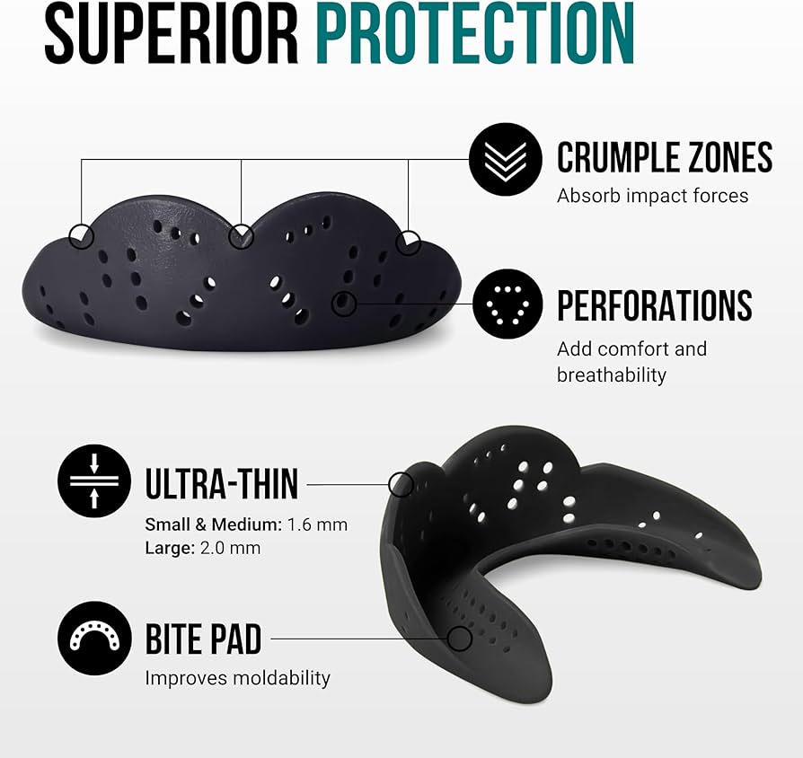 SISU Aero Medium Mouthguard, Charcoal Black – 30% Stronger Protection for Lacrosse, Football, Hockey, Roller Derby, Team Sports – Remoldable Up to 20 Times – Ultra Slim – Works for Braces – Non Toxic