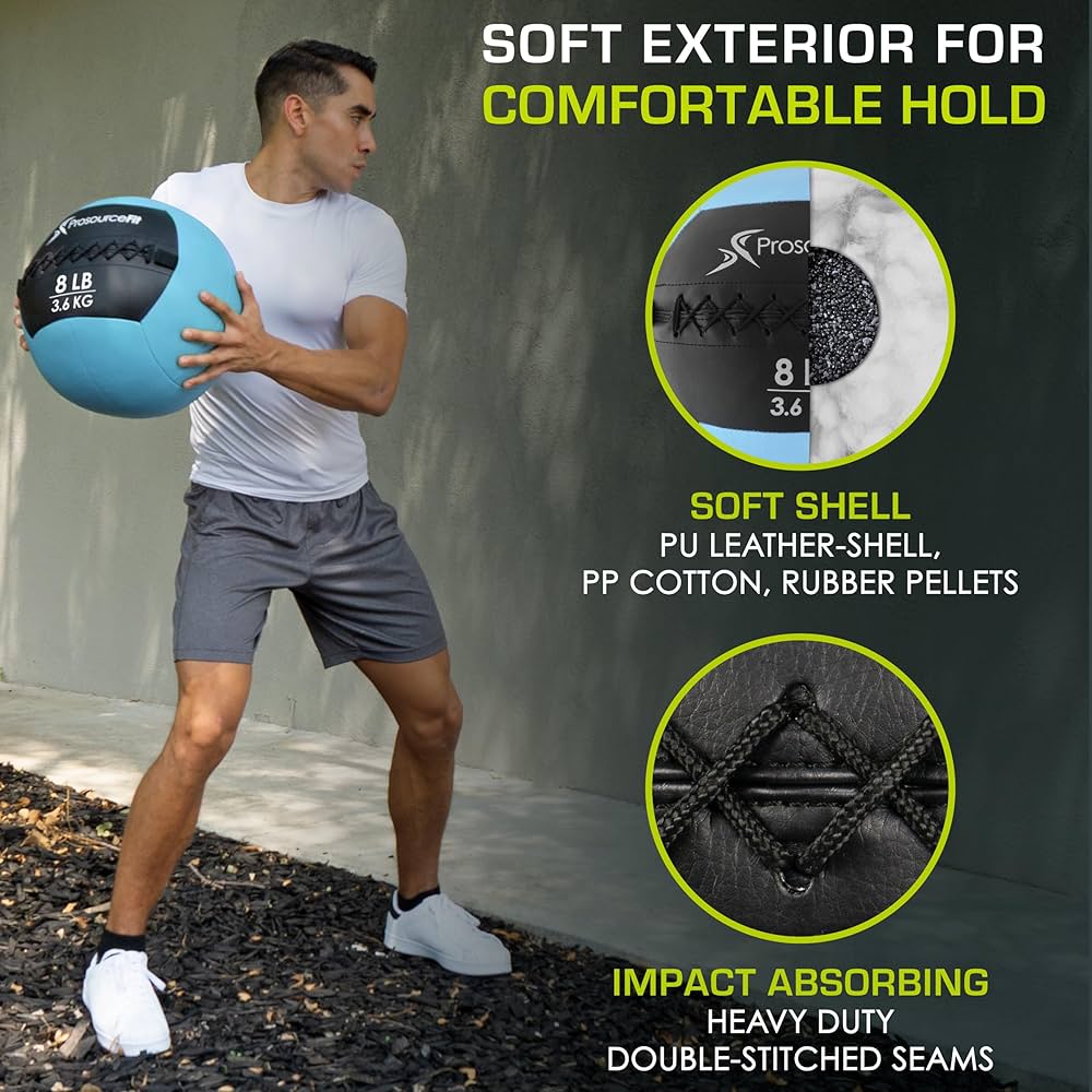 ProSource Soft Medicine Balls for CrossFit Wall Ball and Full Body Dynamic Exercises, Color-Coded Weights: 6, 8, 10, 14, 20, 25 lb.