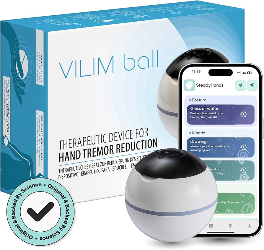 AI-Powered Vibration Therapy Ball – for Essential Tremor & Parkinson’s | Personalized Tremor Relief | Hand Therapy Ball | Scientifically Backed, Portable & Rechargeable
