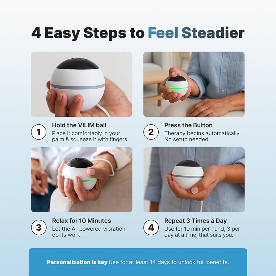 AI-Powered Vibration Therapy Ball – for Essential Tremor & Parkinson’s | Personalized Tremor Relief | Hand Therapy Ball | Scientifically Backed, Portable & Rechargeable