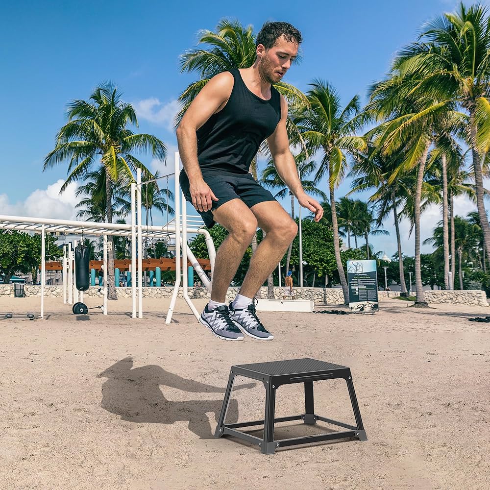 GanFindX Metal Plyometric Jumping Box 12 Inch with 17 * 13 Inch Surface Steel Plyo Box Home Gym Jump Trainer for Fitness Exercise Agility Stamina Conditioning Strength Training