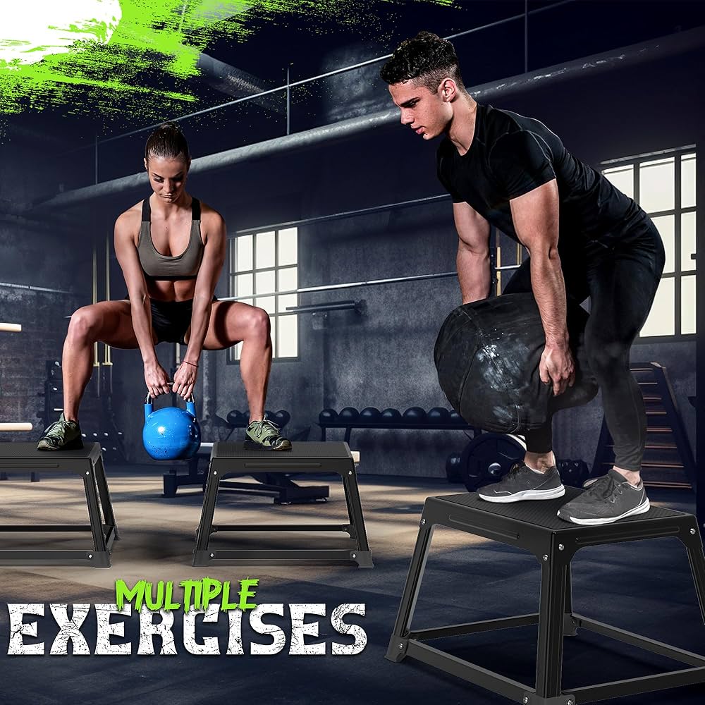 GanFindX Metal Plyometric Jumping Box 12 Inch with 17 * 13 Inch Surface Steel Plyo Box Home Gym Jump Trainer for Fitness Exercise Agility Stamina Conditioning Strength Training