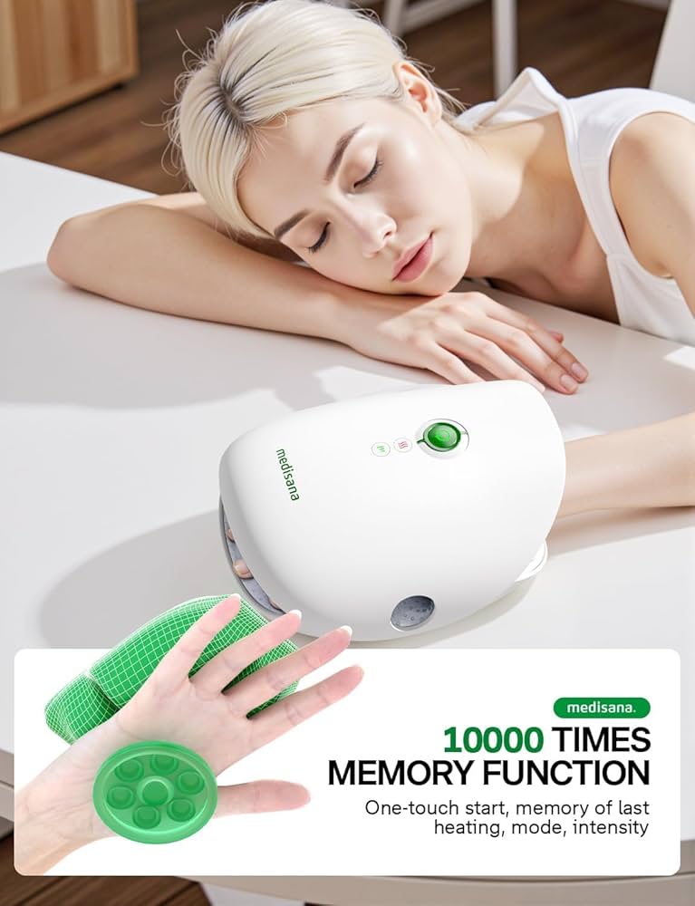 Medisana Hand Massager with Heat and Compression, Cordless Hand Massager for Arthritis and Carpal Tunnel Relief, Knuckle Stretching Massage, Christmas Gifts for Men Women Dad Mom-Bright White